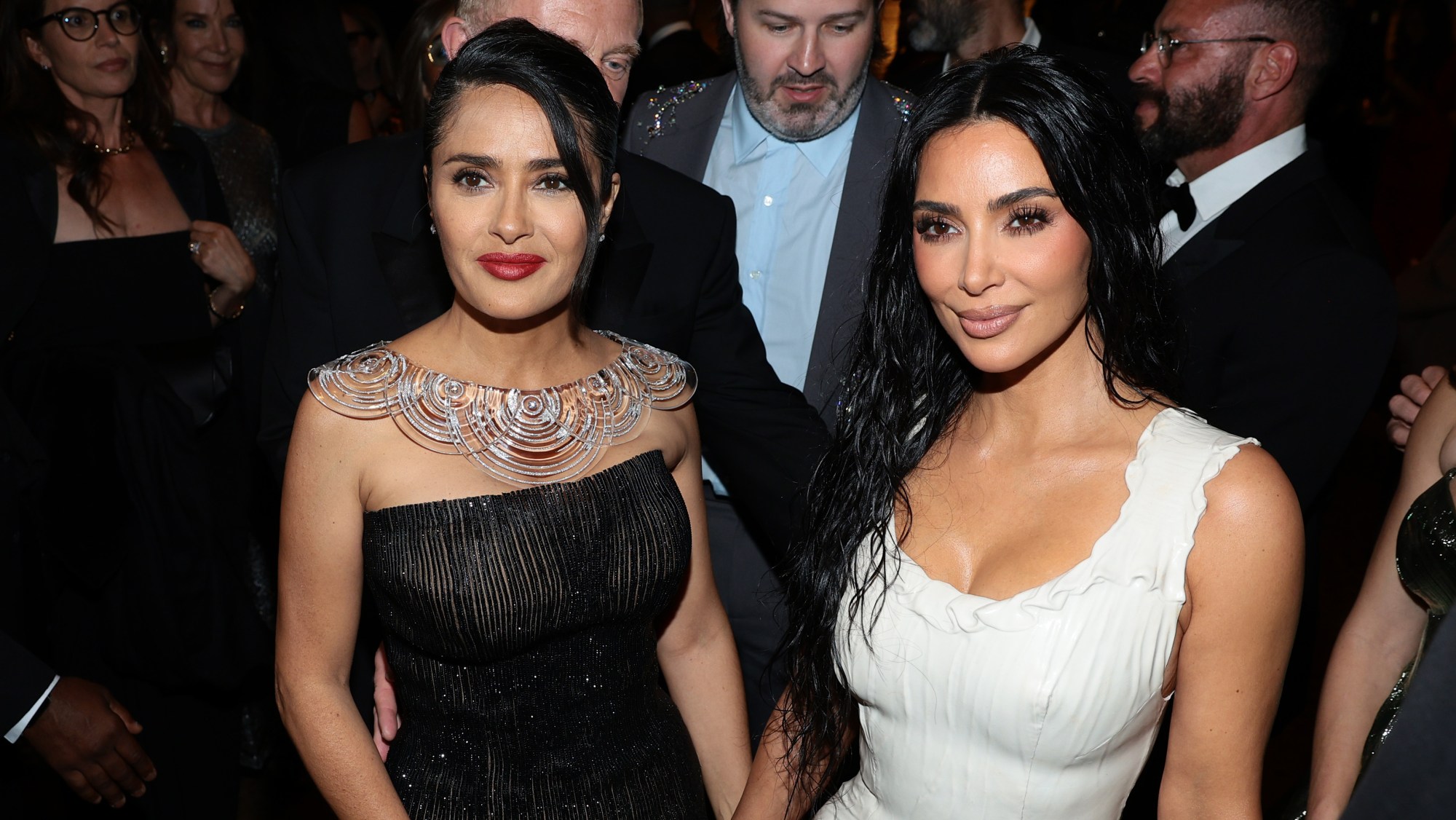 Salma Hayek Pinault and Kim Kardashian at the Kering Foundation Dinner during New York Fashion Week.